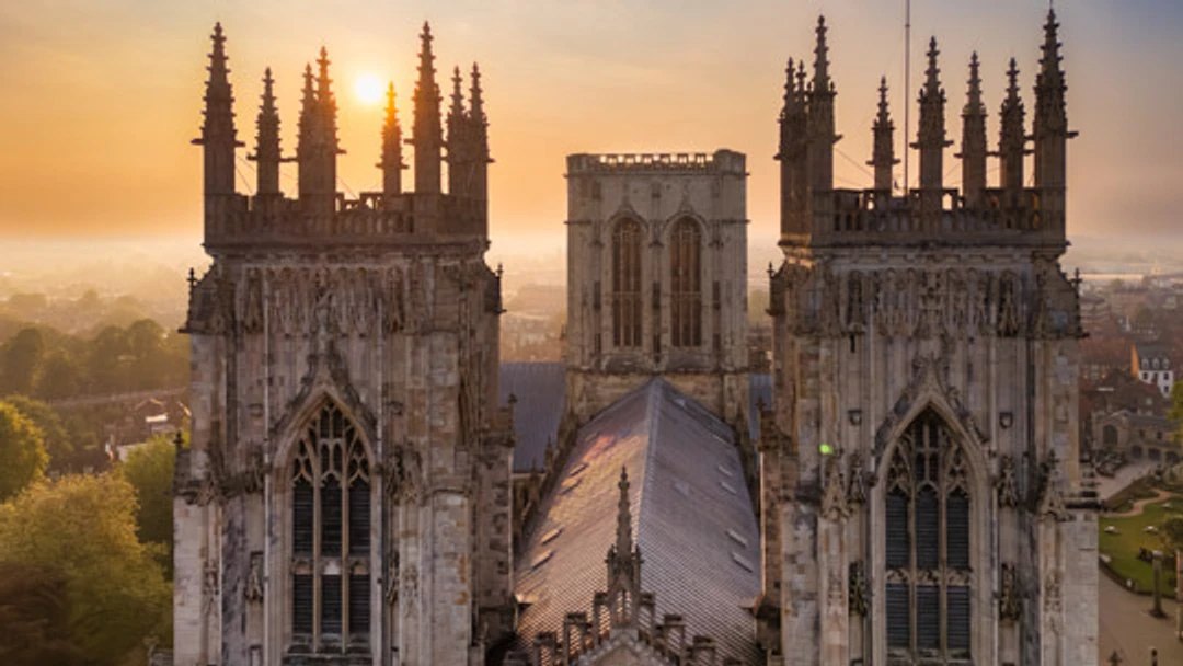 The towers of York Minster at sunset